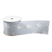 Ruban En Satin colombe blanche sur bleu (Bobine)