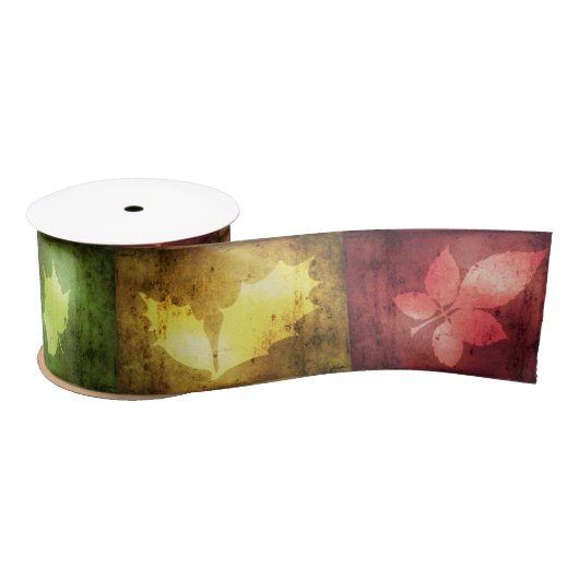 Ruban En Satin Coloré automne Grunge Feuille (Bobine)
