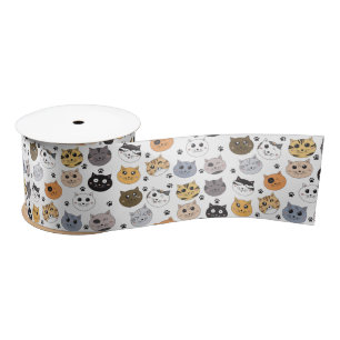 Ruban En Satin Coloré Cute Funny Chats & Motif Paw