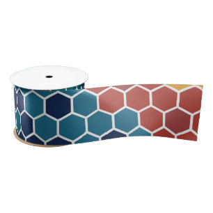 Ruban En Satin Coloré Retro Mosaïque Florale Motif Hexagon