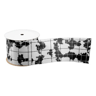 Ruban En Satin Conception d'art abstrait organique noir et blanc