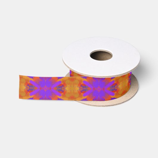 Ruban En Satin Conception d'art graphique abstrait orange violet (Bobine)