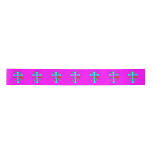 RUBAN EN SATIN CONCEPTION DE CROIX BRILLANTES ET FLEURS