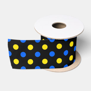 Ruban En Satin Conception de points noirs bleus jaunes