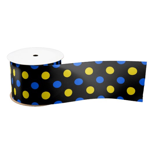 Ruban En Satin Conception de points noirs bleus jaunes (Bobine)