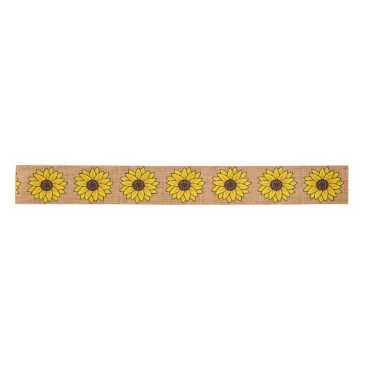 Ruban En Satin Conception de tournesol unique sur Tan Burlap (Devant)