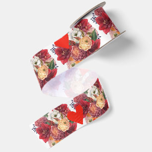Ruban En Satin Conception florale romantique de fleurs et de cœur