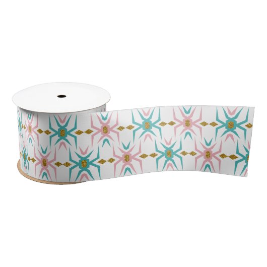 Ruban En Satin Conception trionale rose, Turquoise et or (Bobine)