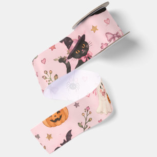 Ruban En Satin Coquette Rose Halloween Fantôme Chat Noir Citrouil