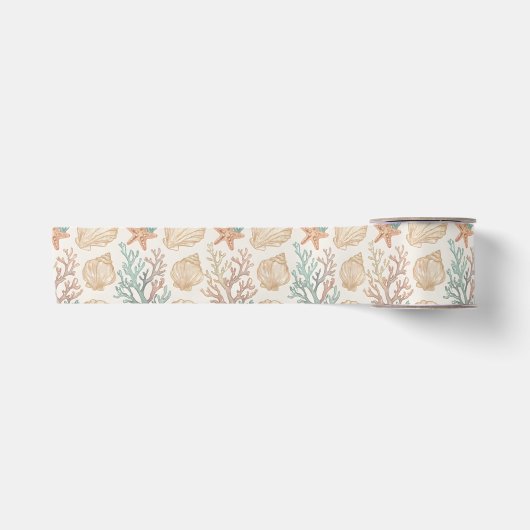 Ruban En Satin Coquillages et Corail (Devant)