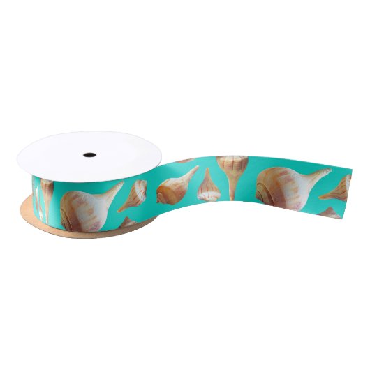 Ruban En Satin Coquillages Turquoise Coquillages Motif (Bobine)