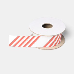 Ruban En Satin Corail vivant et blanc cinq bandes motif