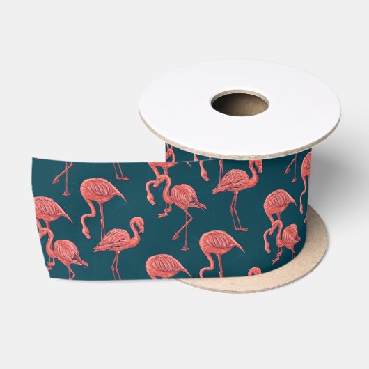 Ruban En Satin Corail vivant modèle flamingo (Bobine)