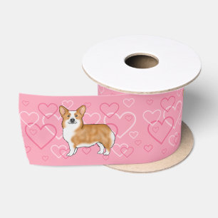 Ruban En Satin Corgi Gallois Pembroke Rouge Motif Cœur Rose