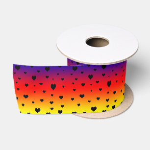 Ruban En Satin Couleurs Arc-En-Ciel Avec Coeurs D'Amour Noir,