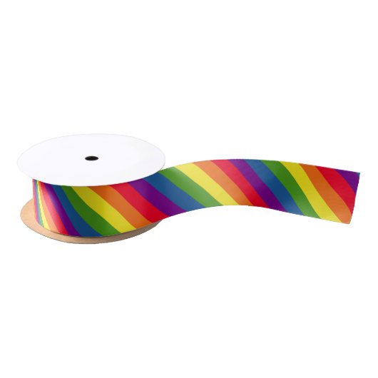 Ruban En Satin Couleurs arc-en-ciel Fierté Fête Diagonal Stripes (Bobine)