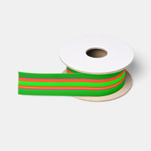 Ruban En Satin Couleurs de Noël vert rouge rayé