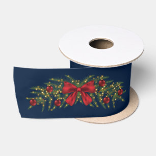 Ruban En Satin Couronne de Noël avec un nœud rouge et des boules