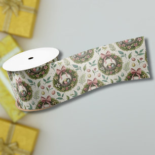 Ruban En Satin Couronne de Pâques en buis avec nœud rose et œuf