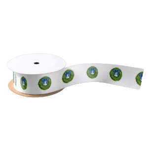 Ruban En Satin Couronne verte en bois de Boxwood avec Bow bleu