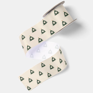 Ruban En Satin Couronnes de Noël minimalistes vert forêt sur crèm