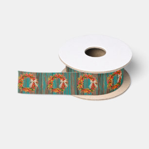 Ruban En Satin Couronnes de Ristra de Piment sur un Motif de Bois