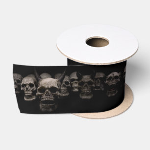 Ruban En Satin Crânes effrayants avec cornes de diable gothique H
