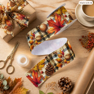 Ruban En Satin Création de feuilles d'automne rustiques et de pom