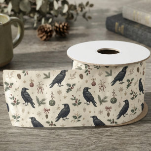 Ruban En Satin Crème Botanique Vacances Corbeau