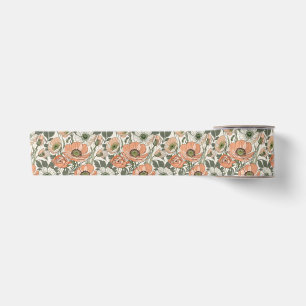 Ruban En Satin Crème Floral Poppy Pêche