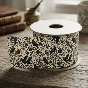 Ruban En Satin Crème Noir Botanique Gothique Raven