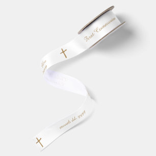 Ruban En Satin Croix dorée religieuse personnalisée chic sur fond