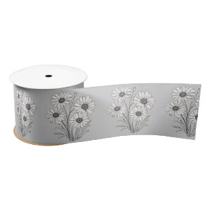 Ruban En Satin Croquis de marguerite sur argent