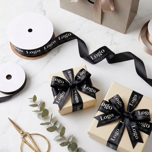 Ruban En Satin Custom Company Logo Branded Business Gift Wrapping