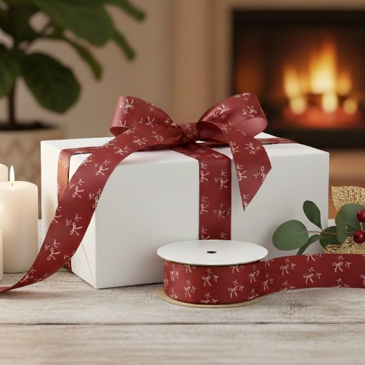 Ruban En Satin Custom Text Red Bow Elegant Personalized Gift Wrap