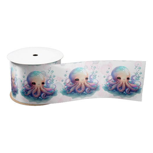 Ruban En Satin Cute Baby shower octopus aquarelle (Bobine)