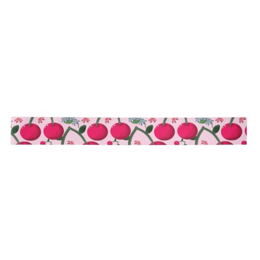 Ruban En Satin Cute Cherry  Pattern, Glossy Kawaii Fruit (Devant)