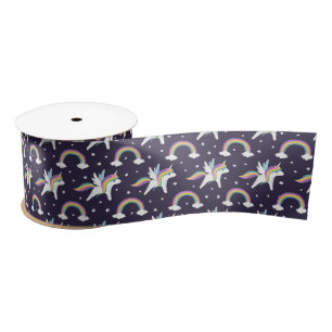 Ruban En Satin Cute Fairy Unicorn + arc-en-ciel bleu arrière - pl