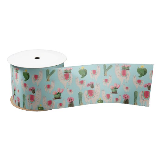 Ruban En Satin Cute Fiesta Llama & Cactus Motif (Bobine)