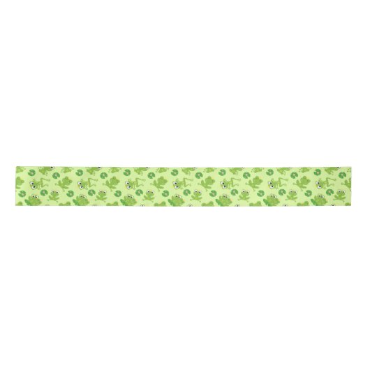 Ruban En Satin Cute Frogs Motif sur Bright Green (Devant)
