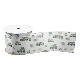 Ruban En Satin Cute Green Recycling Camion Enfants Véhicules Moti