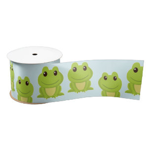 Ruban En Satin Cute grenouille verte sur bleu