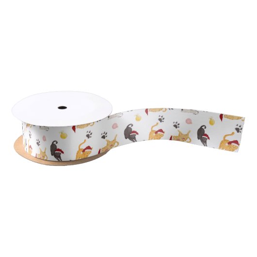 Ruban En Satin Cute Holiday Cat Pattern (Bobine)