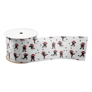 Ruban En Satin Cute Ninja Guerrier Enfants Noir & Rouge Motif