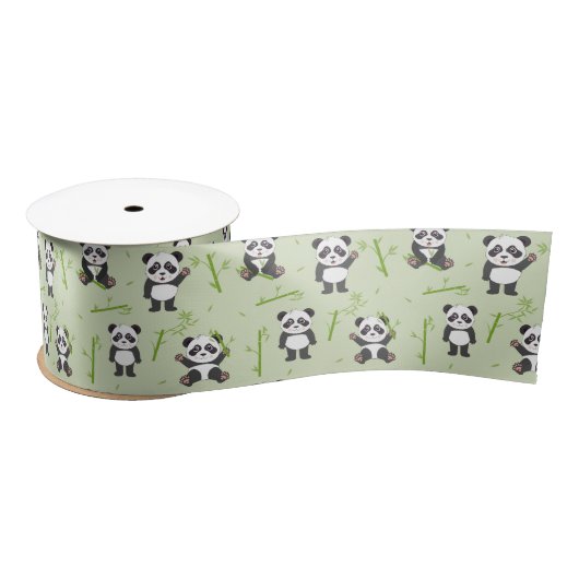Ruban En Satin Cute Panda Bear Bamboo Kawaii Animals Pattern (Bobine)