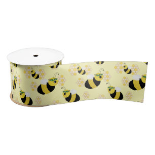 Ruban En Satin Cute Pastel Miel Jaune Abeille et peigne de miel E