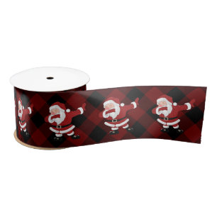 Ruban En Satin Dabbing Red Plaid Santa Claus Fun Rustic Buffalo