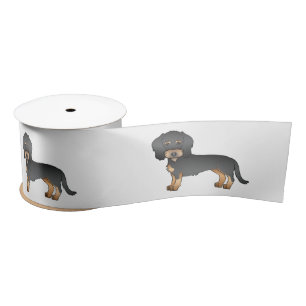 Ruban En Satin Dachshund à poil dur noir et feu, chien de dessin 
