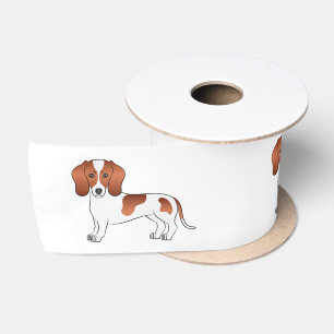 Ruban En Satin Dachshund de dessin animé à poil lisse rouge et bl