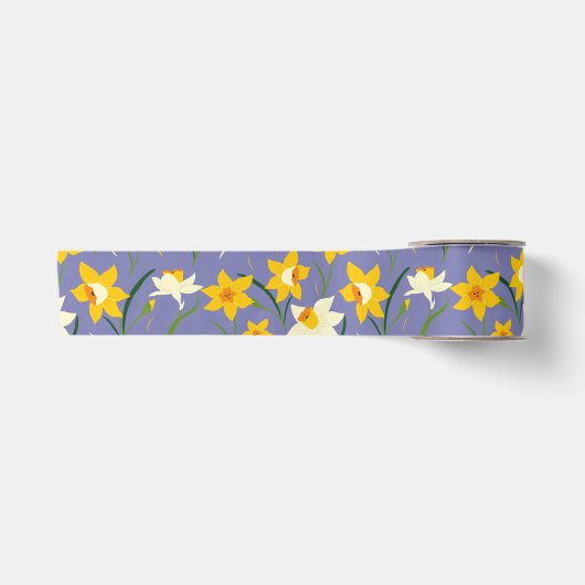 Ruban En Satin Daffodiques sur bleu pourpre (Devant)